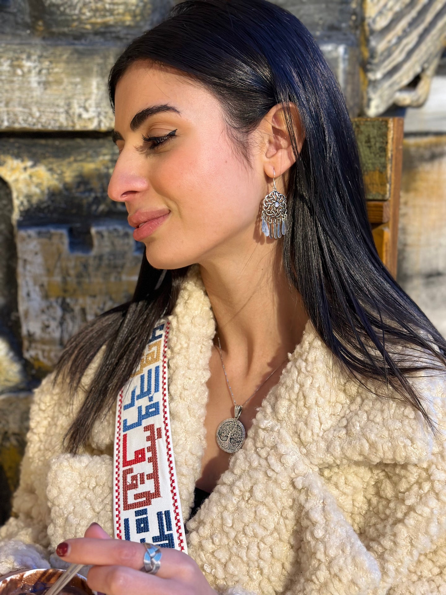 Hand-Embroidered Palestinian Cities Strap Bag – Arabic Calligraphy Crossbody Shoulder Strap for Handbags