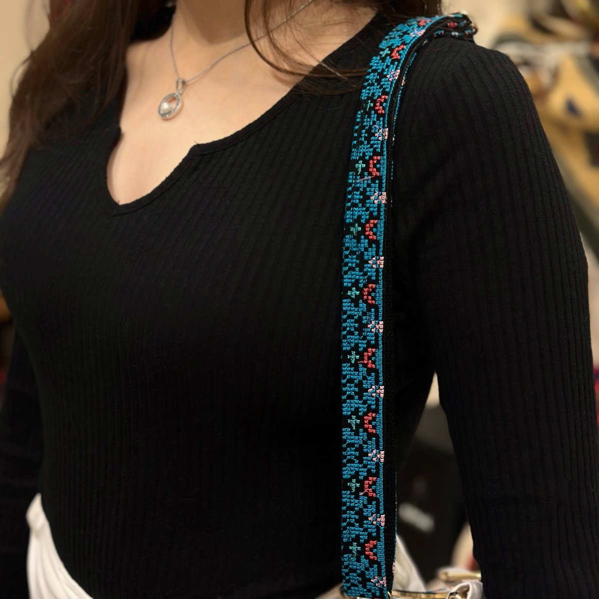 Hand-Embroidered Strap Bag Blue