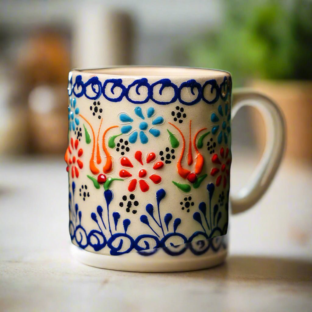 Handmade Mug Ceramic Floral Pottery 3D Texture
