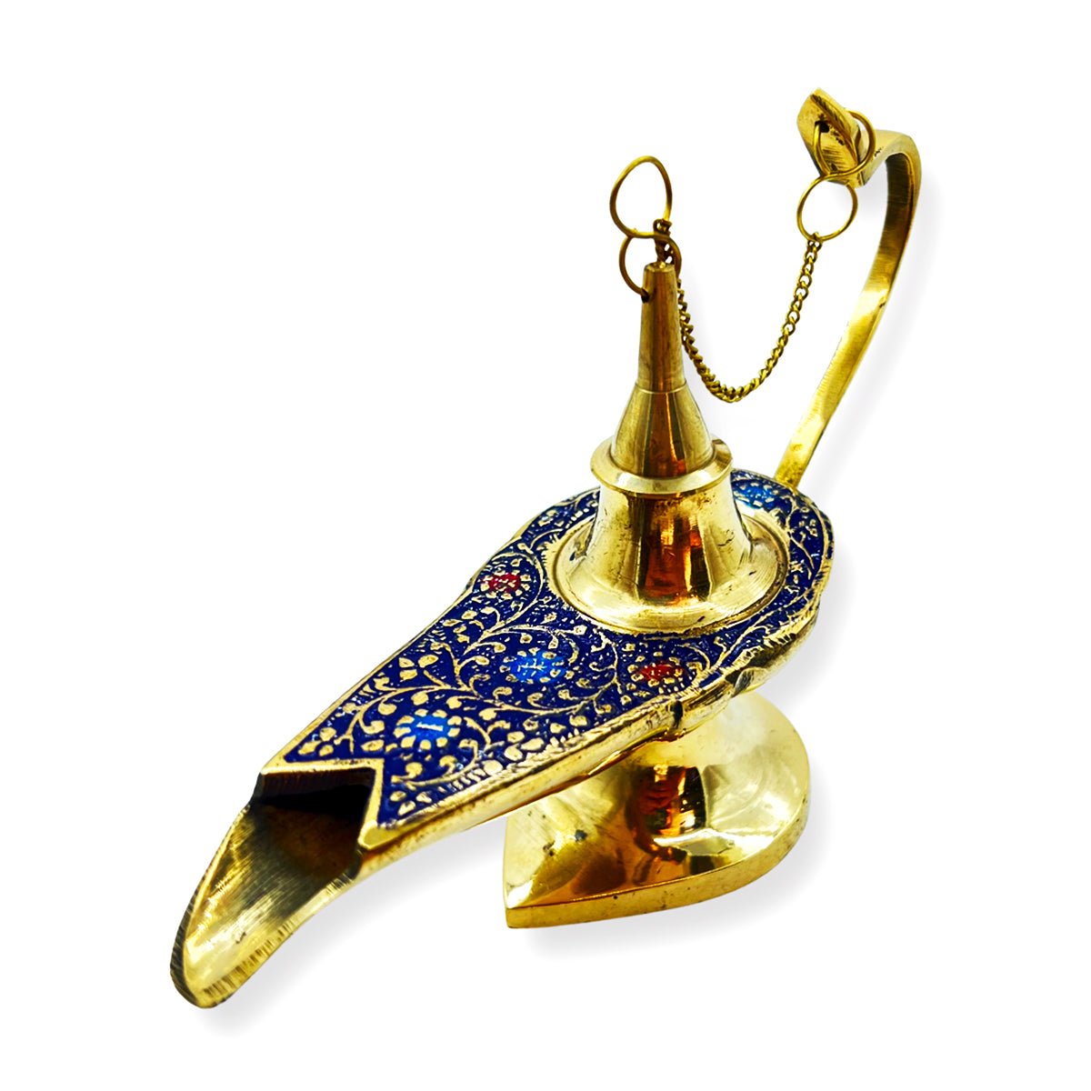 Incense Holder Aladdin Lamp Brass & Enamel Colors