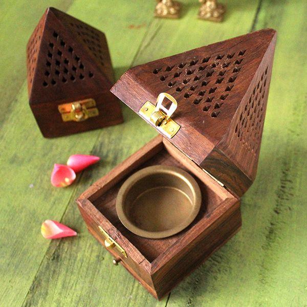 Incense Holder Handmade Wooden Pyramid Box