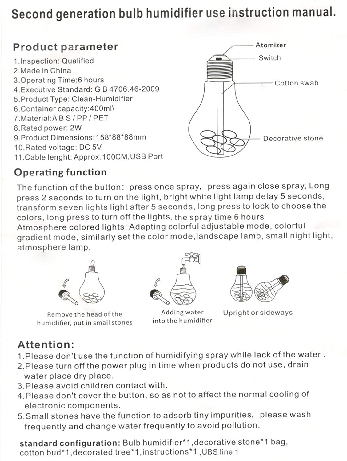 Ledbulb Lamp Humidifier Air Humidifier Bulb at Night