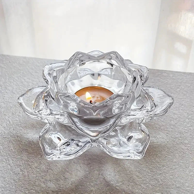 Lotus Flower Glass Candle Holder Crystal Clear