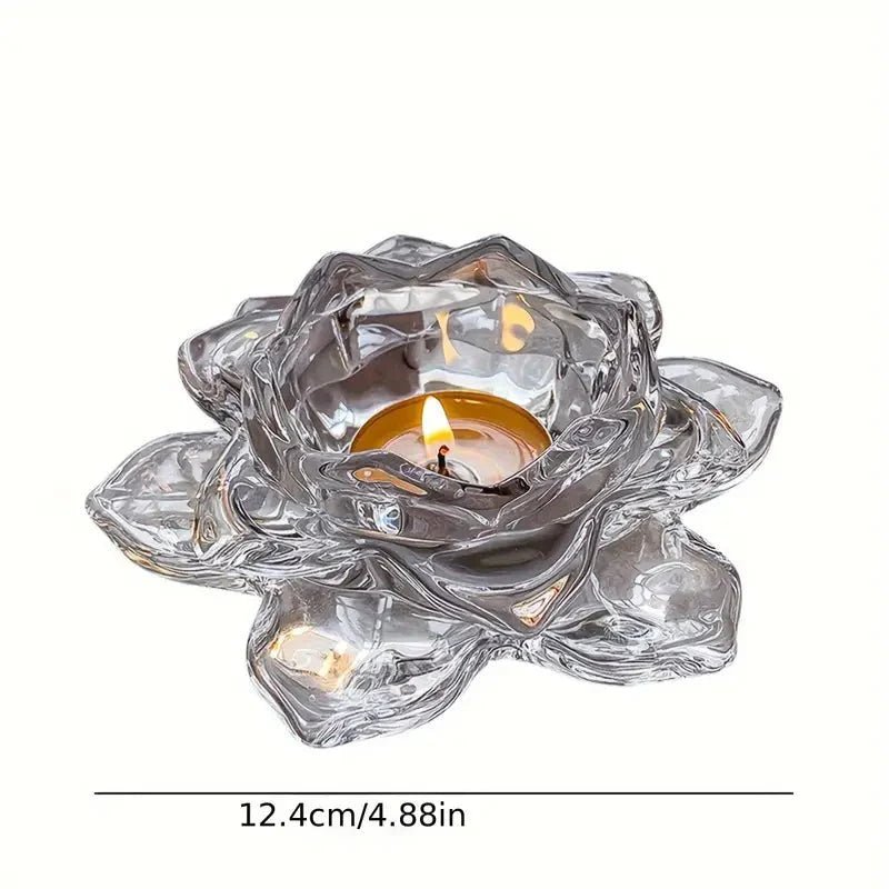Lotus Flower Glass Candle Holder Crystal Clear