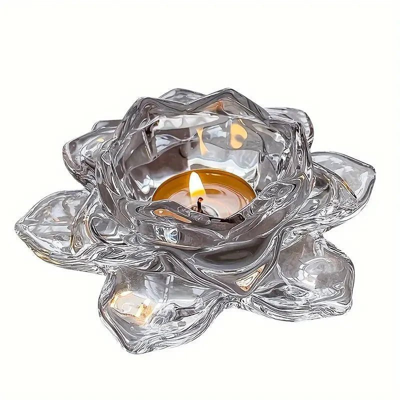 Lotus Flower Glass Candle Holder Crystal Clear