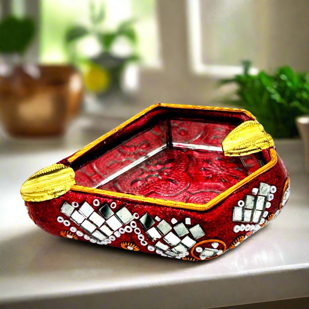 Red Glass With Brass Ashtray