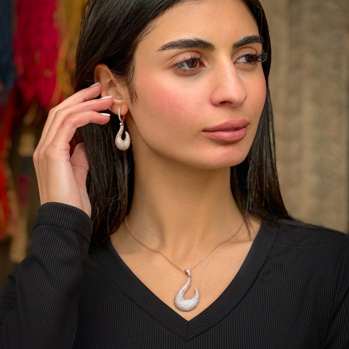 Sterling Silver Rose Gold Bronze Necklace & Earring Set