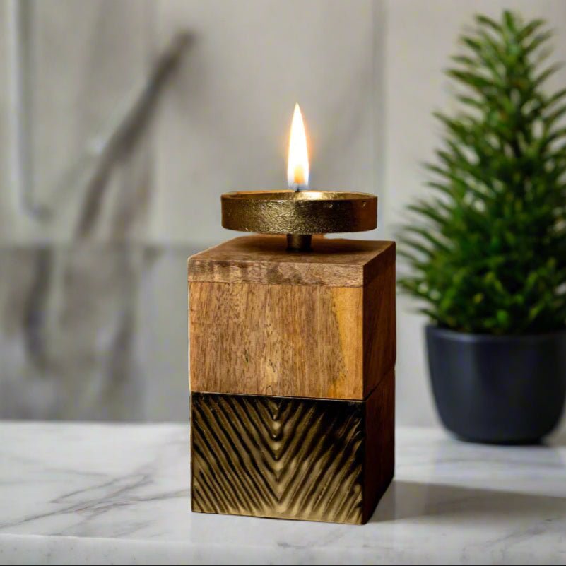 Wooden Candle Holder With Brass Luxury