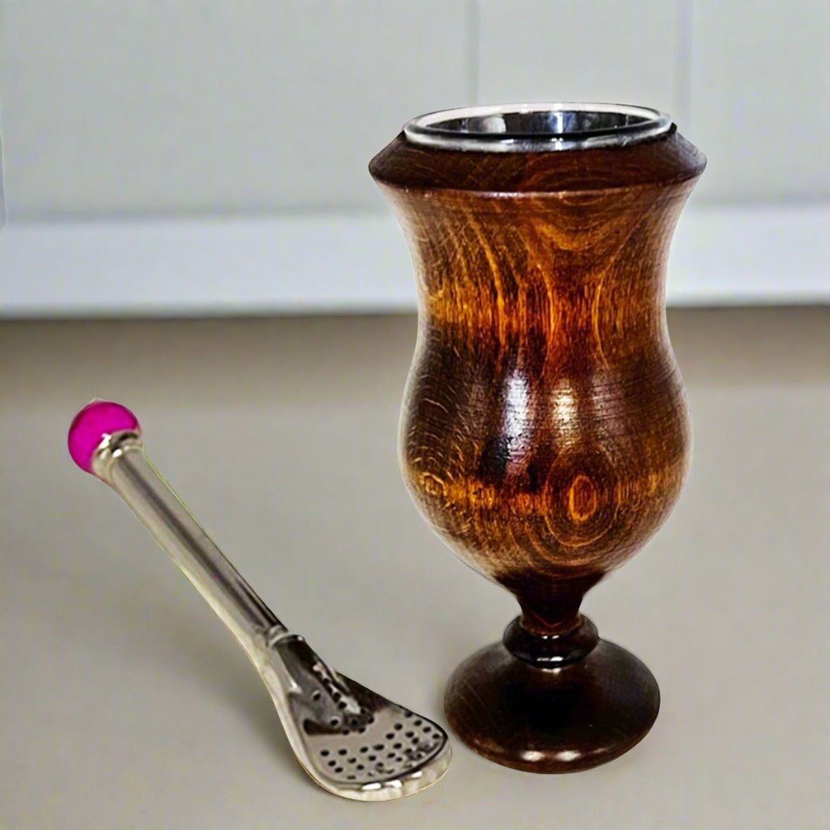Wooden Case and Glass With Herbs Filter Straw With Base
