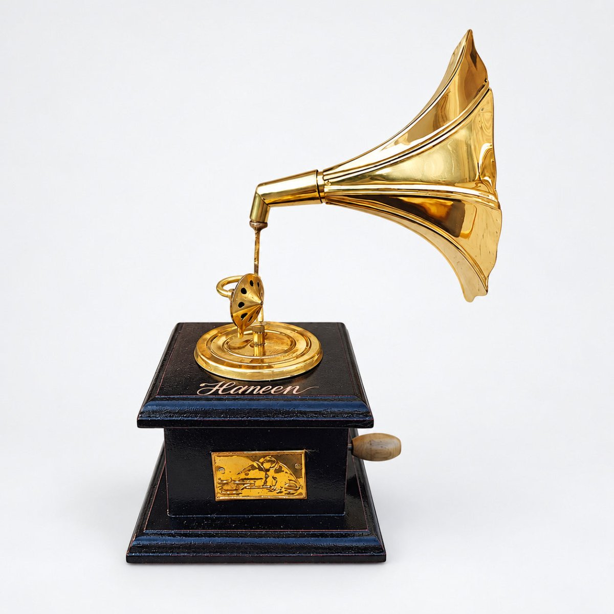 Wooden Mini Brass Gramophone - Free Engraving