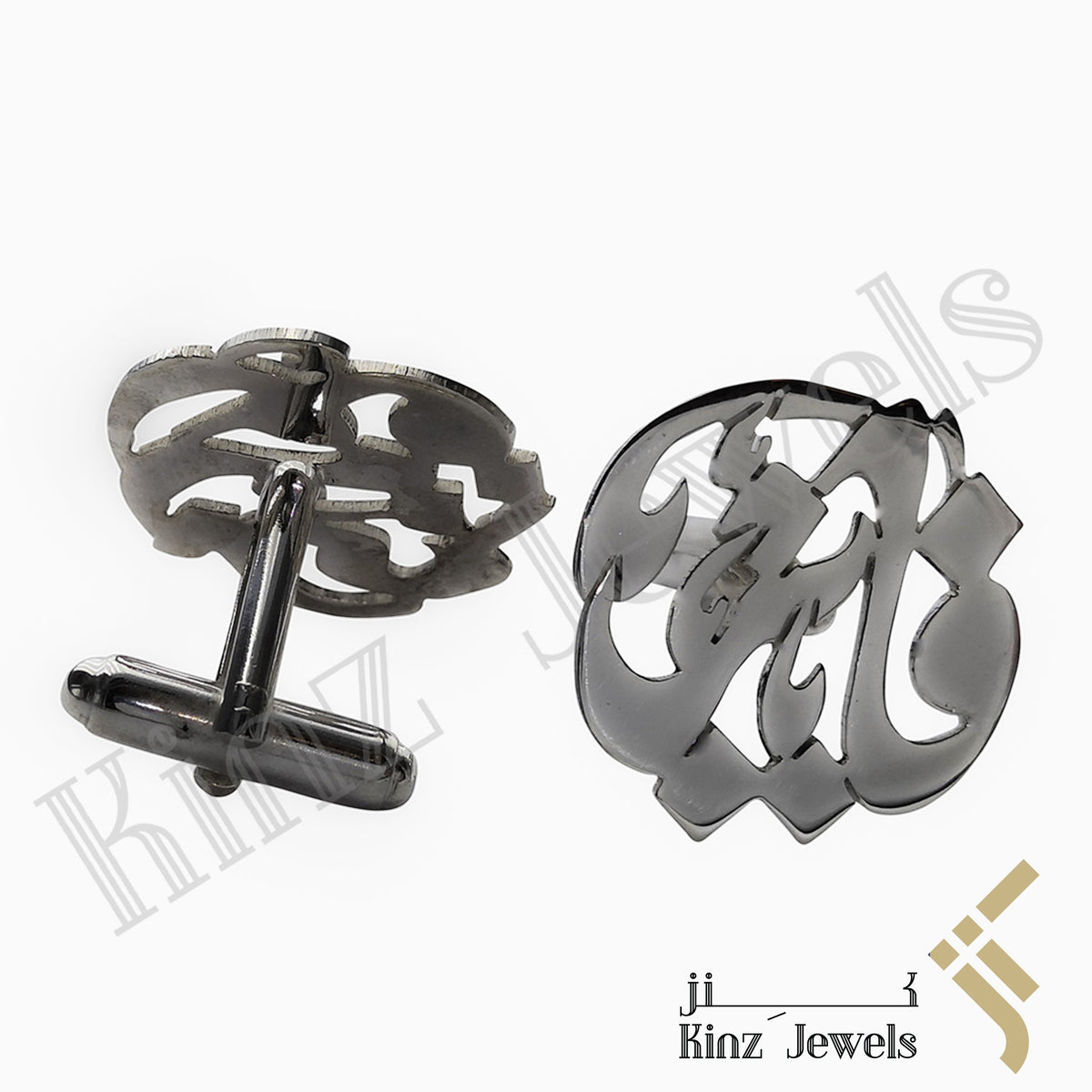 Kinz Customized High Quality Sterling Silver Cufflinks Rhodium Vermeil - Arabic or English