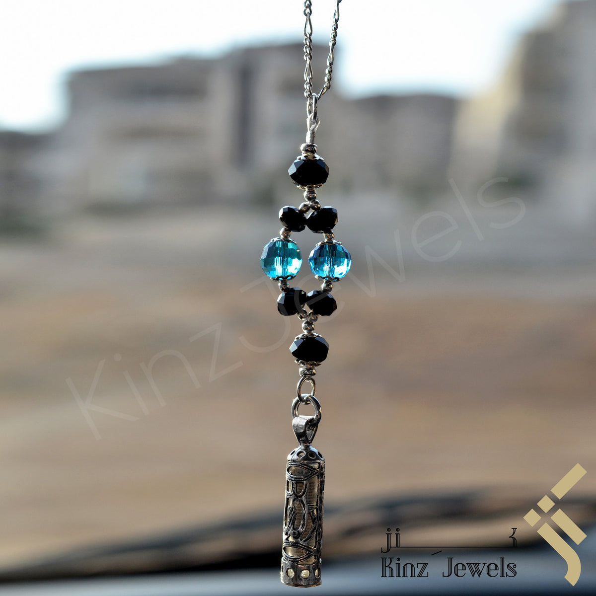 Kinz Silver Car Mirror Hanging or Keychain Black Sea Protective Capsule - The Throne Verse