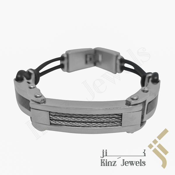 Personalized High Quality Stainless Steel Carbon Fiber Edges Rubber Bracelet