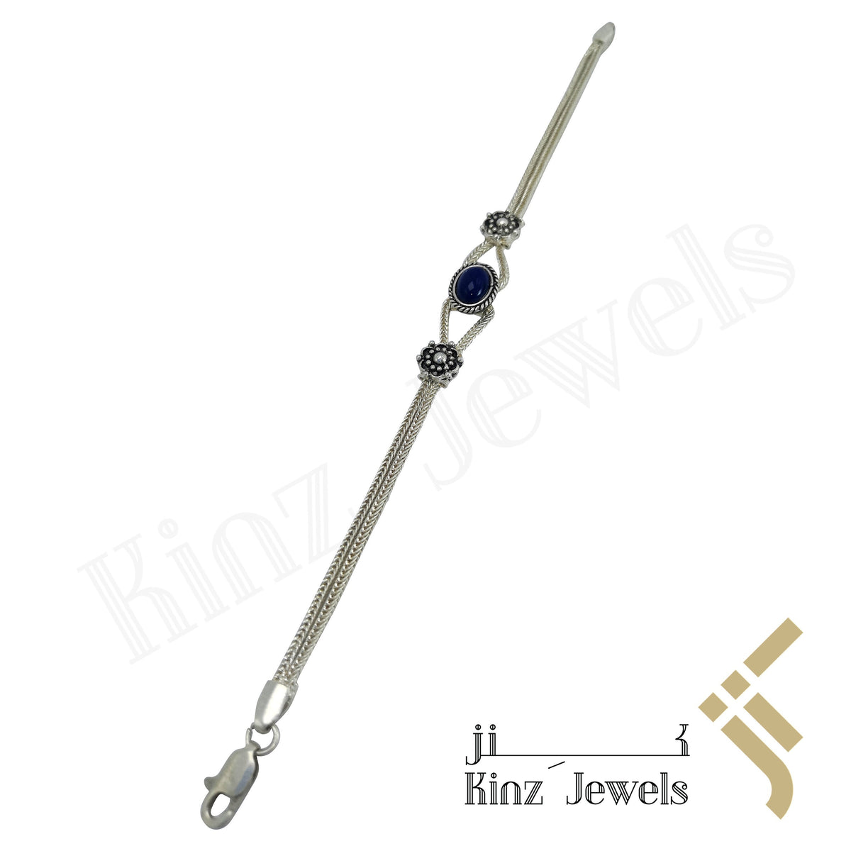 Sterling Silver Vintage Lapis Between Flowers Bracelet