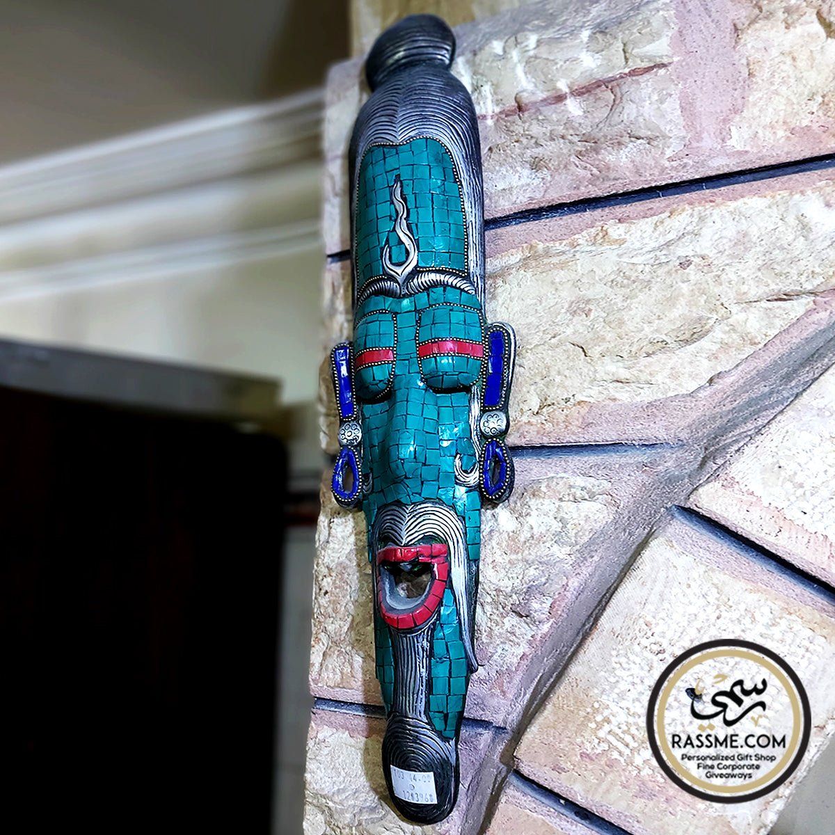 Genuine Gemstones Turquoises, Coral & Lapis Hanging African Mask