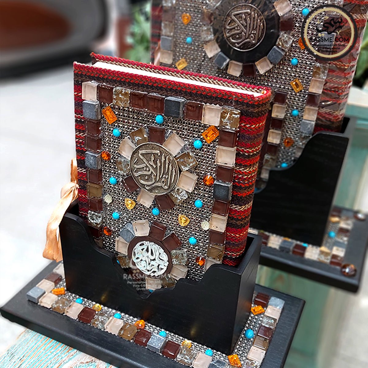 Customized Premium Wooden Mosaics Stand with Quran