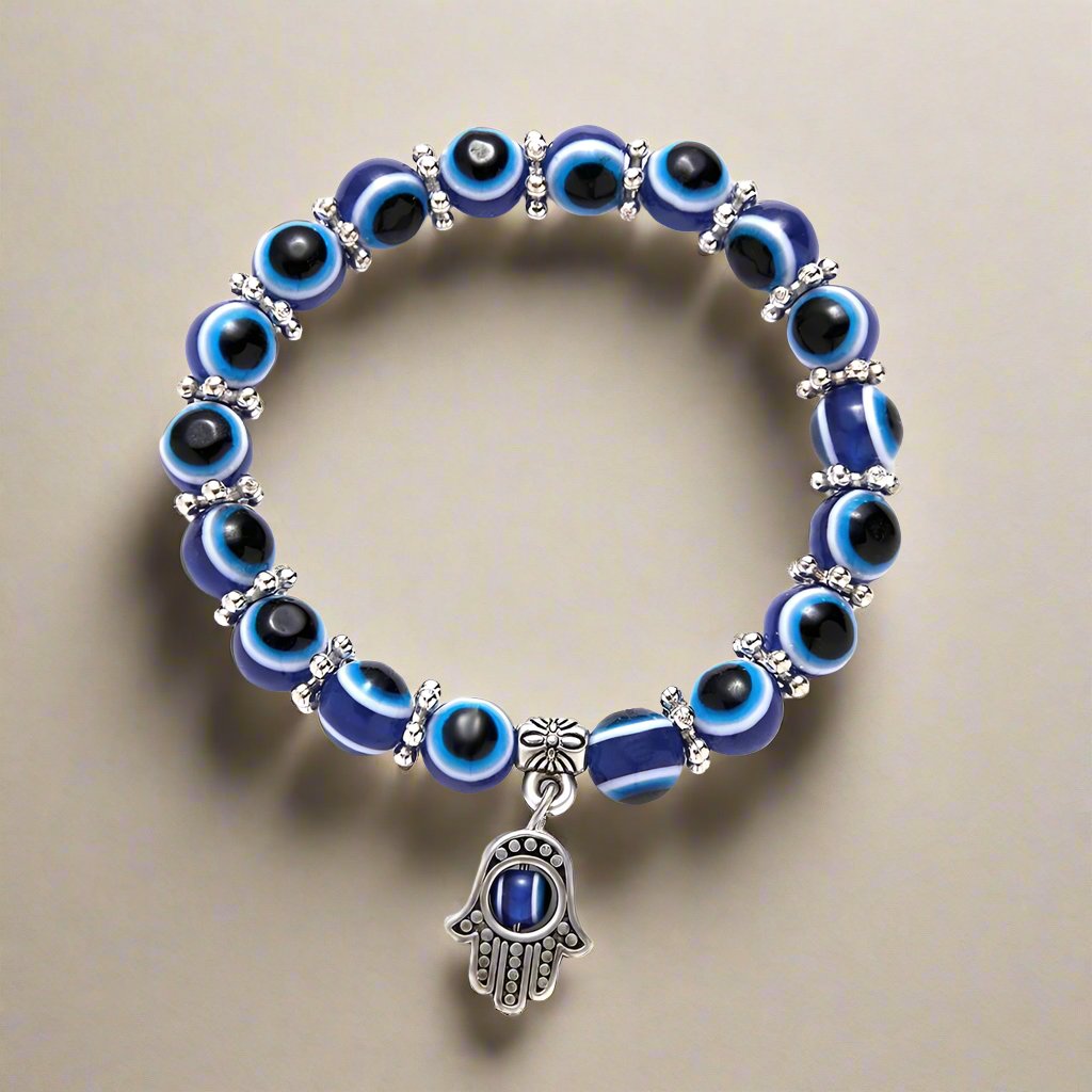 Blue Beads Evil Eye Bead Palm Charm Bracelet Elastic Couple Luck