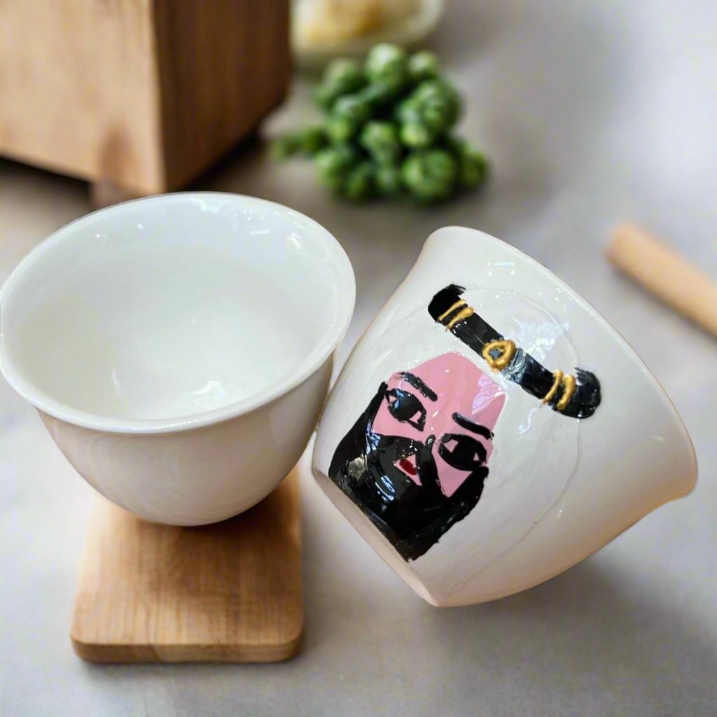 Arabian Coffee Cup with Bedouin Man & White Headscarf