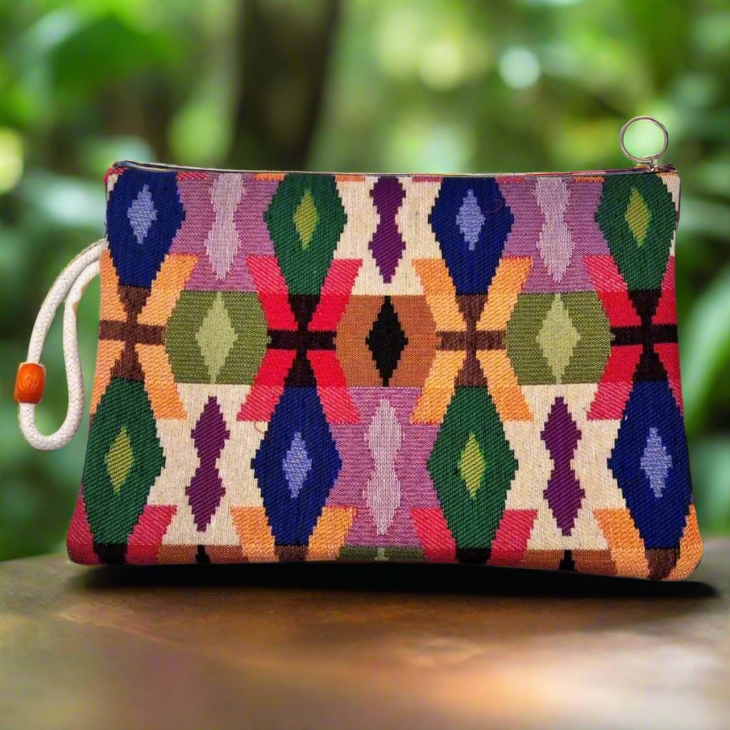 Slim Zipper Pouch with Colorful Diamond Pattern