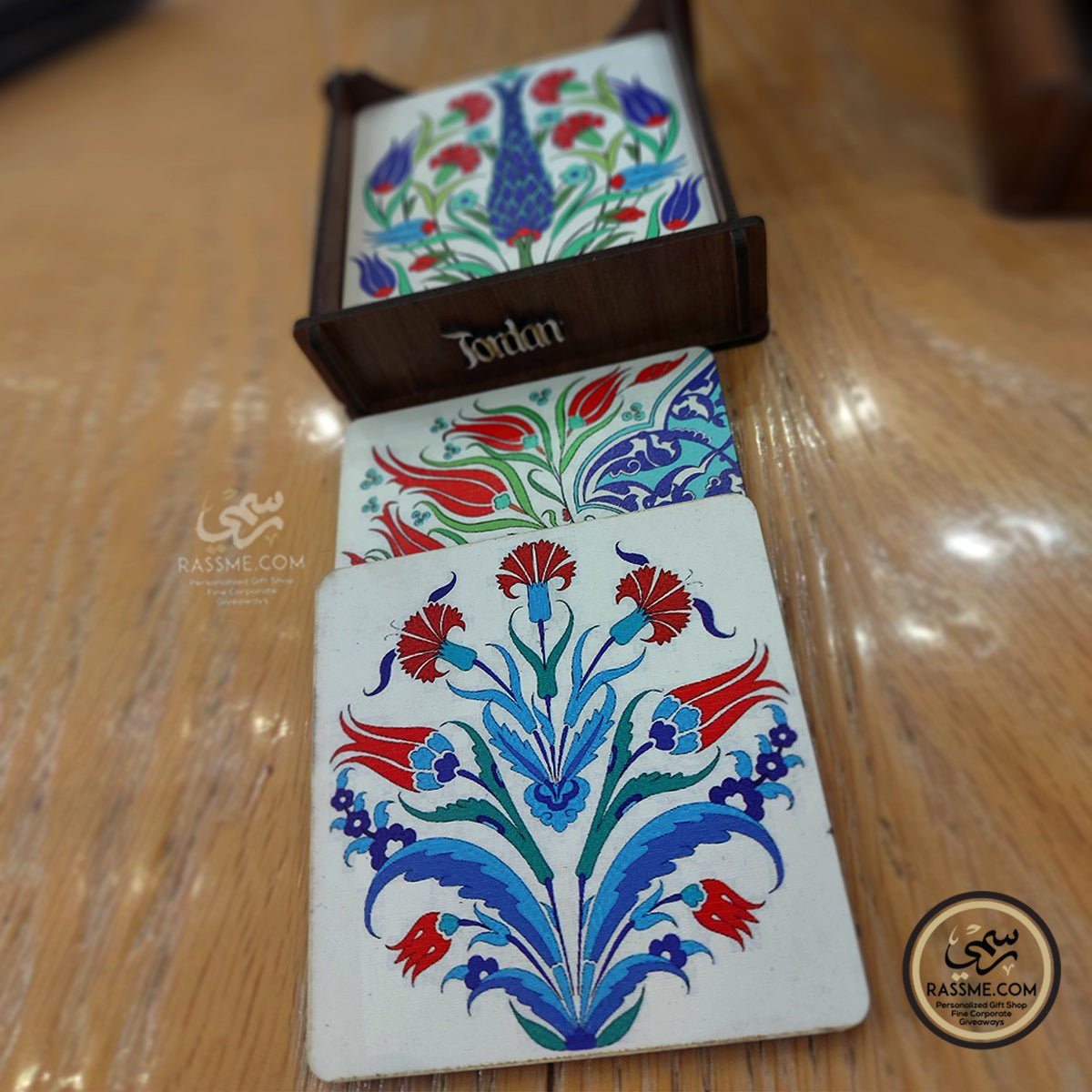 Wooden Coasters with Holder Jordan Souvenir Square