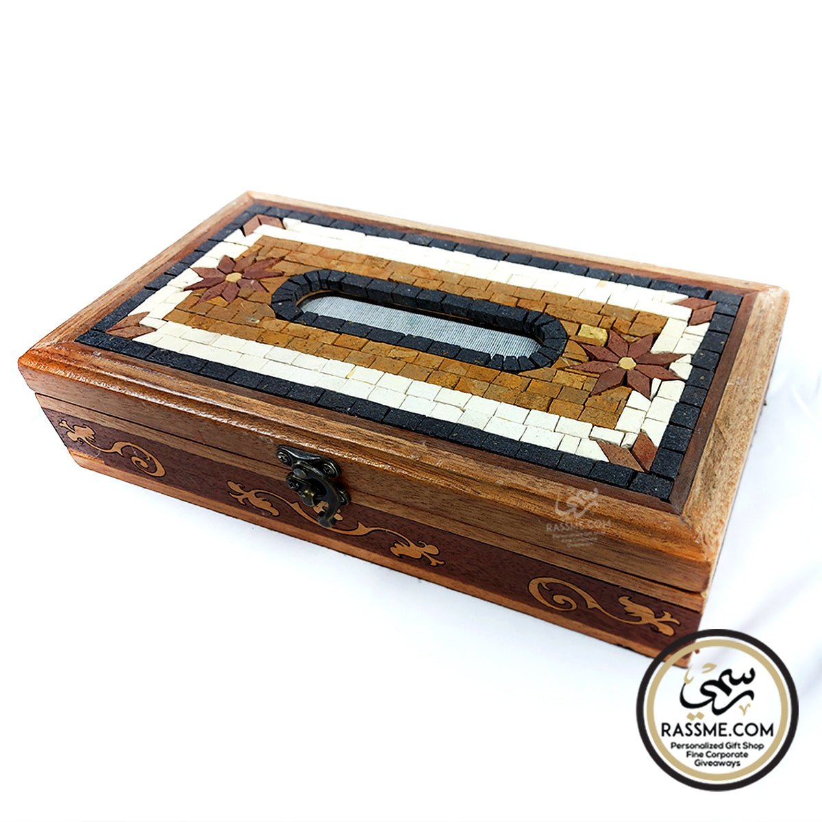 Wooden Tissue Box Cover With Mosaics Stones