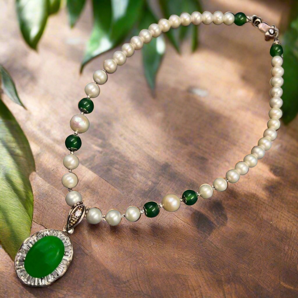 Genuine Mother of Pearl Sterling Silver With Jade Stone