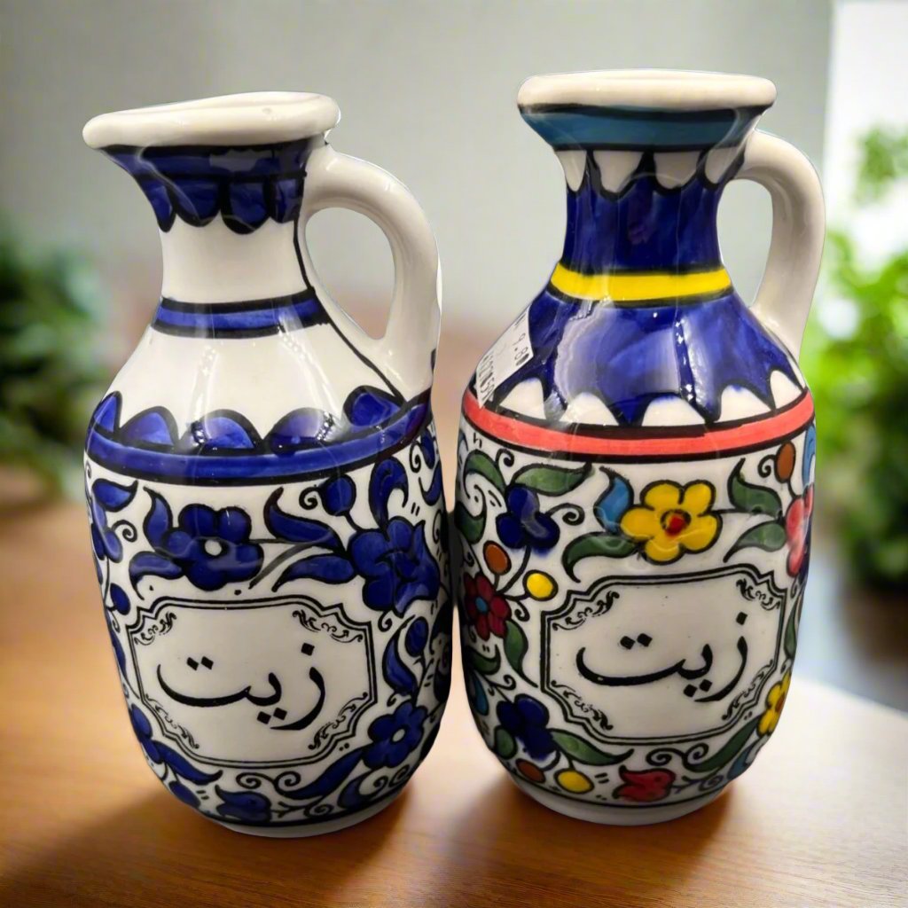 Hand Paint Palestinian Ceramics Olive Oil Bottle Zeit Zaitoun - قنينة زيت زيتون