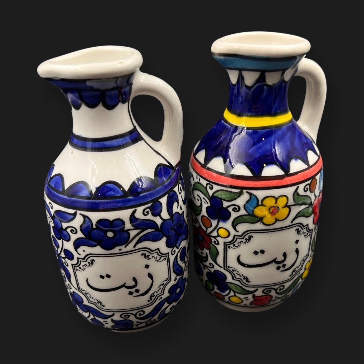 Hand Paint Palestinian Ceramics Olive Oil Bottle Zeit Zaitoun - قنينة زيت زيتون