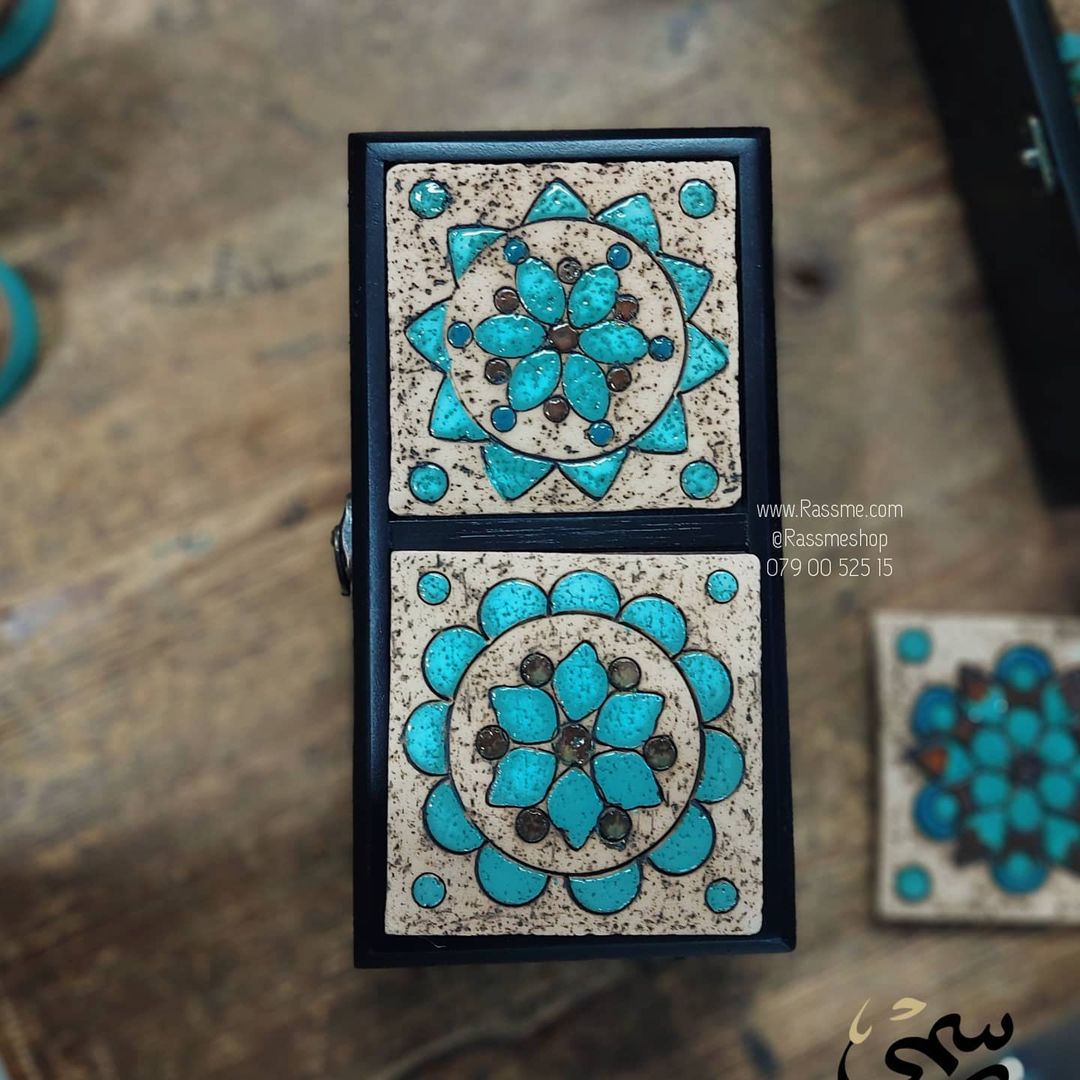 Handcrafted Nabataeans Arabian Coffee Set Box, cups and coasters