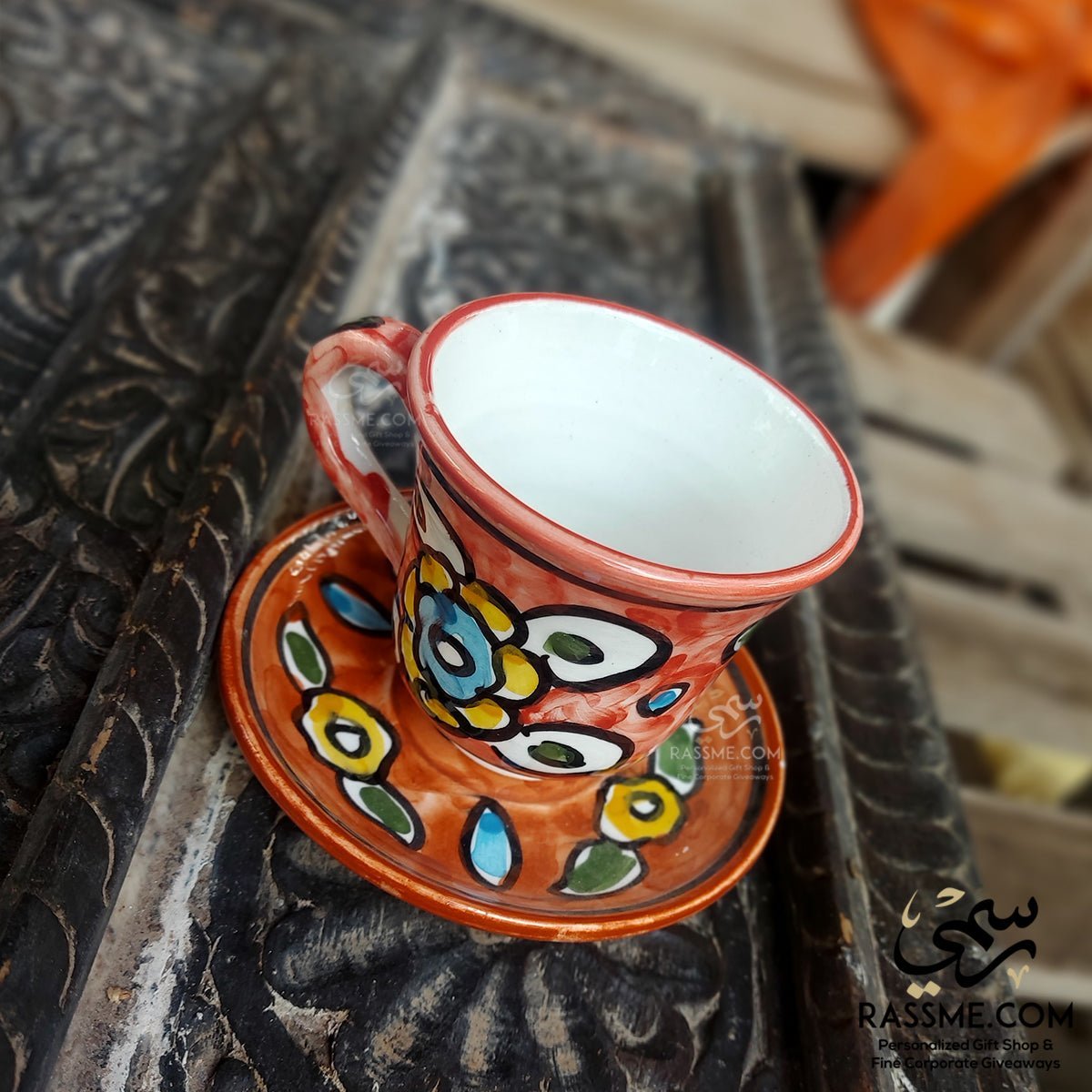 Handmade Ceramic Floral Tea Cup With Saucer Plate Pottery