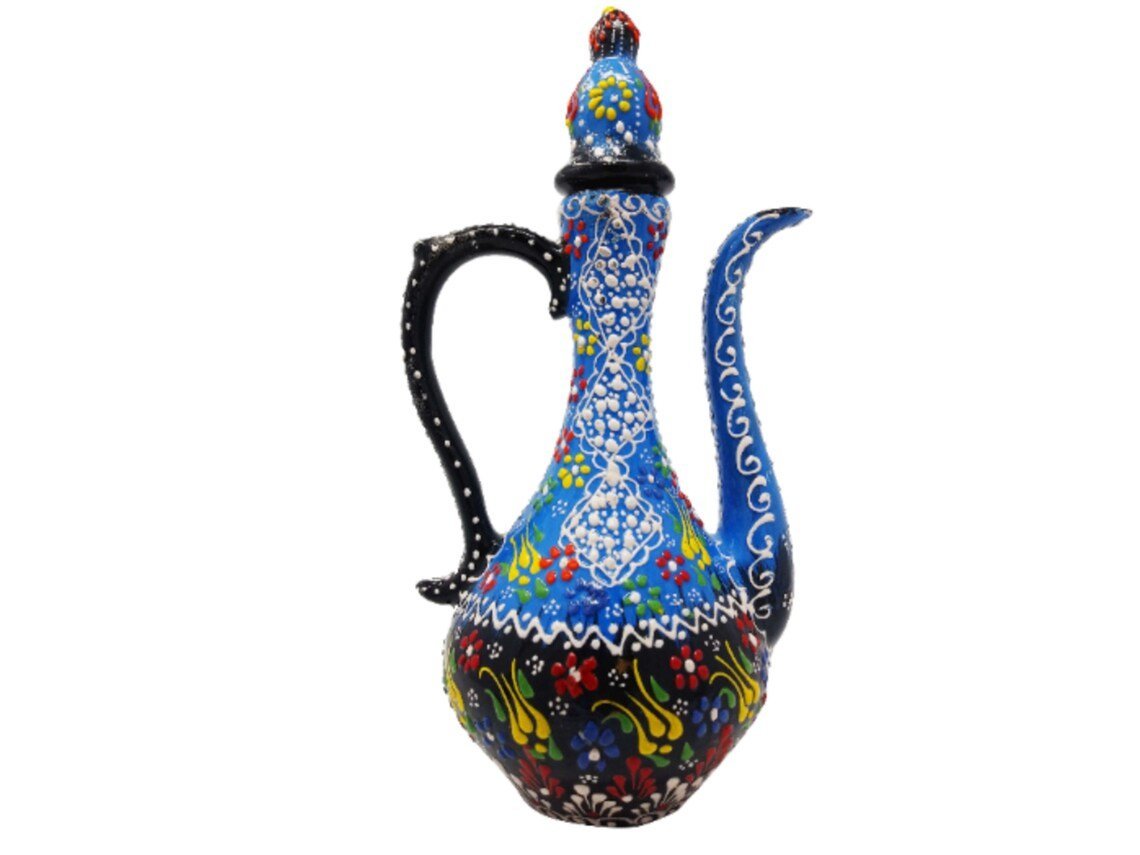 Handmade Handprinted Turkish Ceramic Ewer Pitcher Vase Home Decor