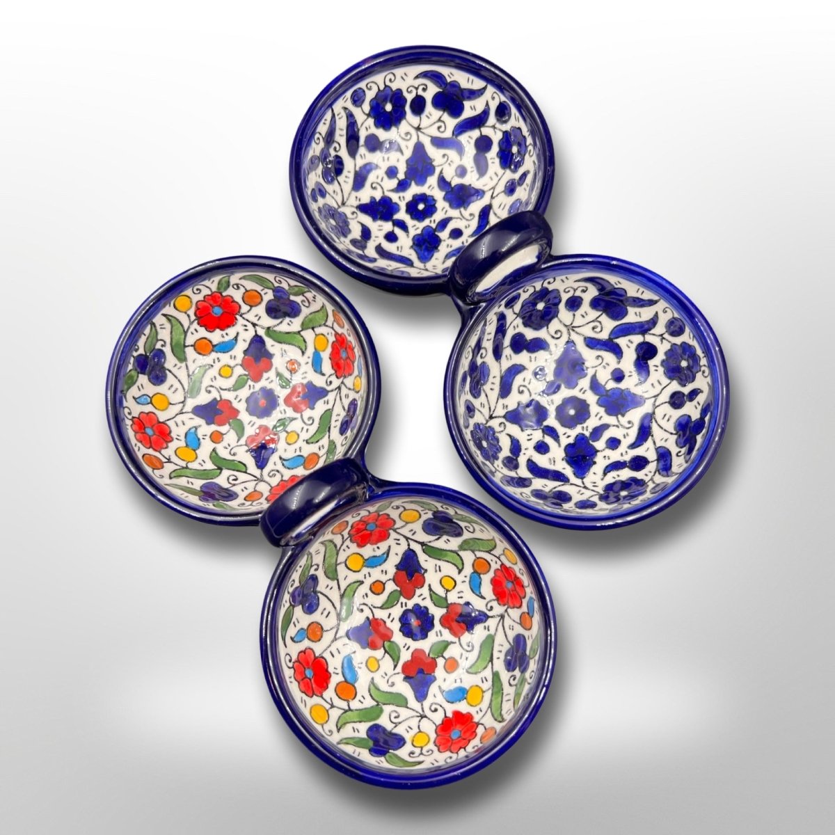 Handmade Hebron Ceramic Floral Pottery Dips Bowls