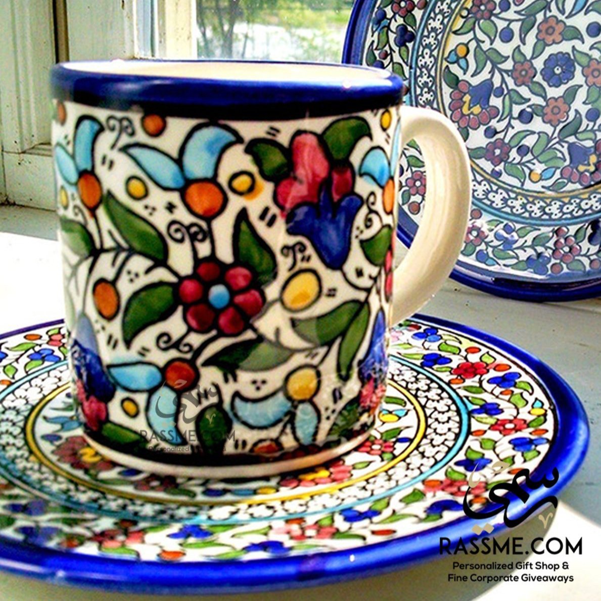 Handmade in Palestinian Ceramics Floral Mug Pottery