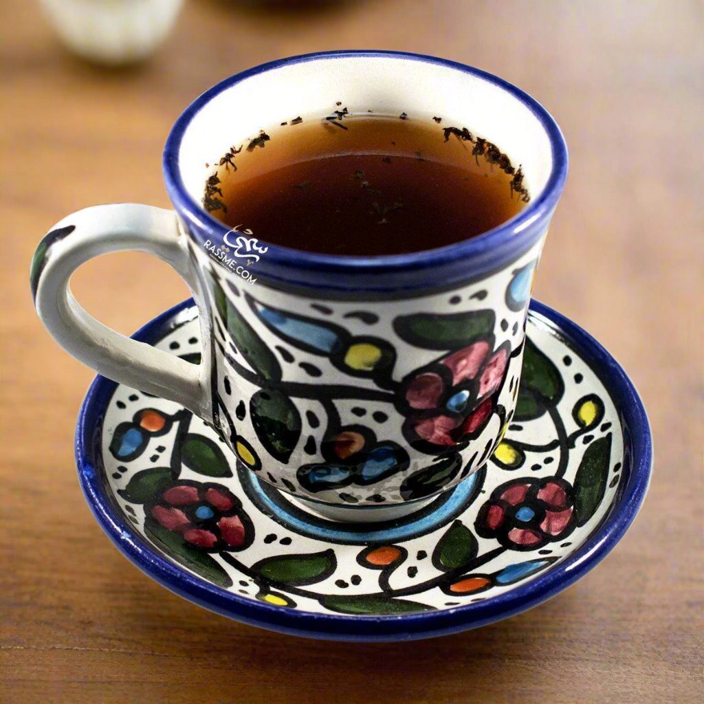 Handmade Palestinian Ceramic Floral Tea Cup Pottery