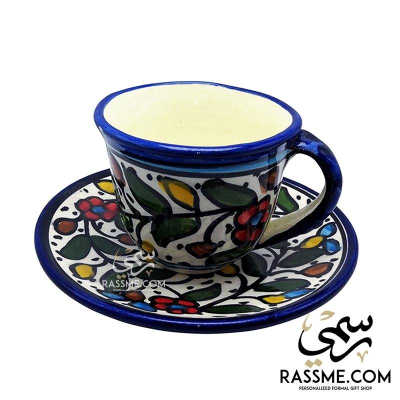 Handmade Palestinian Ceramic Floral Tea Cup Pottery