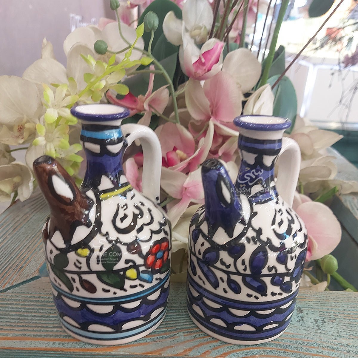 Handmade Palestinian Ceramics Olive Oil Bottle Zeit Zaitoun - قنينة زيت زيتون