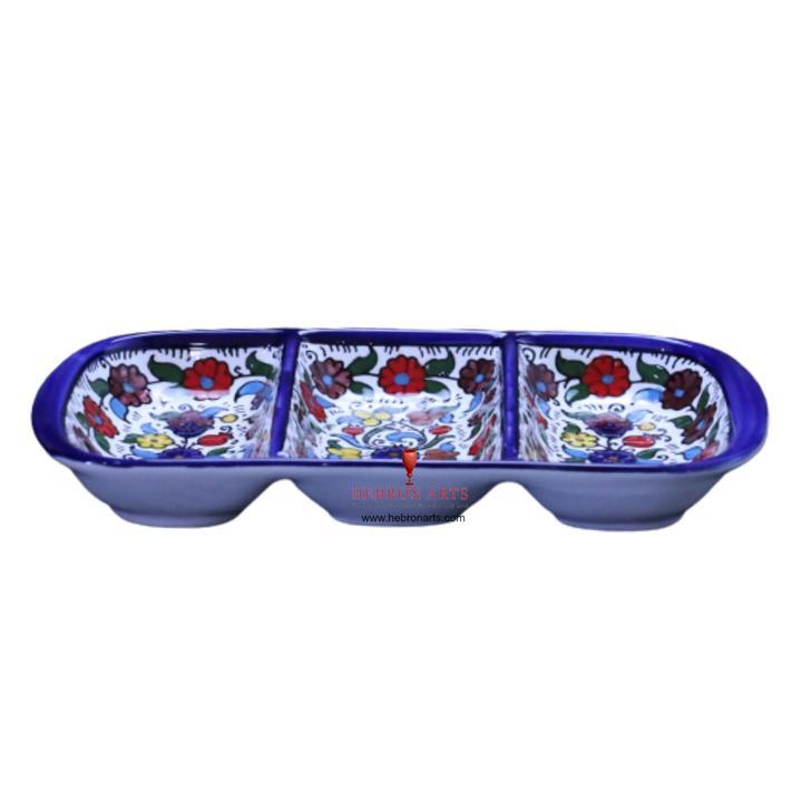 Hebron Blue Ceramic 3 SECTION PLATE