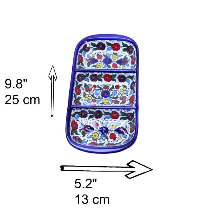 Hebron Blue Ceramic 3 SECTION PLATE