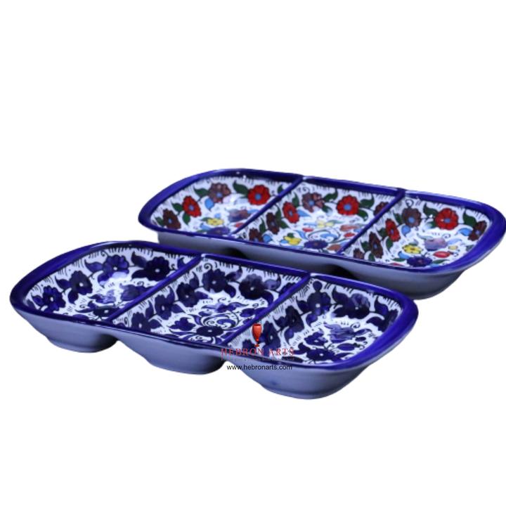 Hebron Blue Ceramic 3 SECTION PLATE