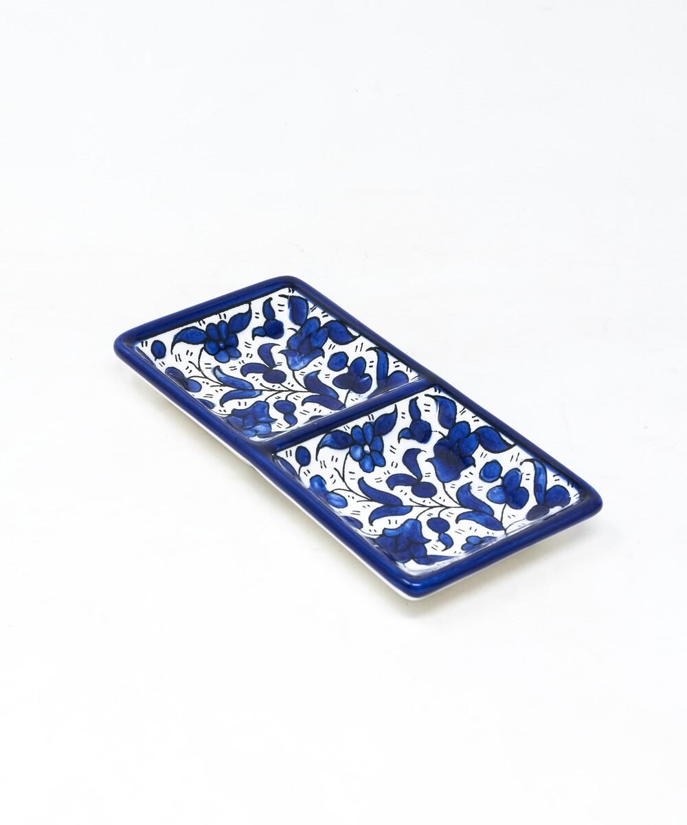 Hebron Ceramic Blue bowl SMALL 2 SECTION RECTANGLE PLATE