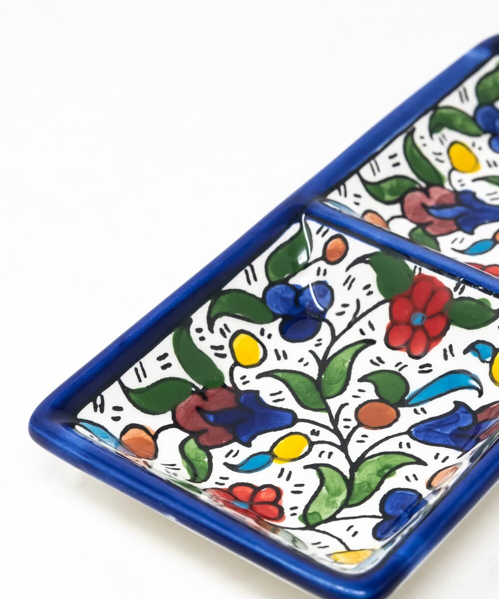 Hebron Ceramic Blue bowl SMALL 2 SECTION RECTANGLE PLATE