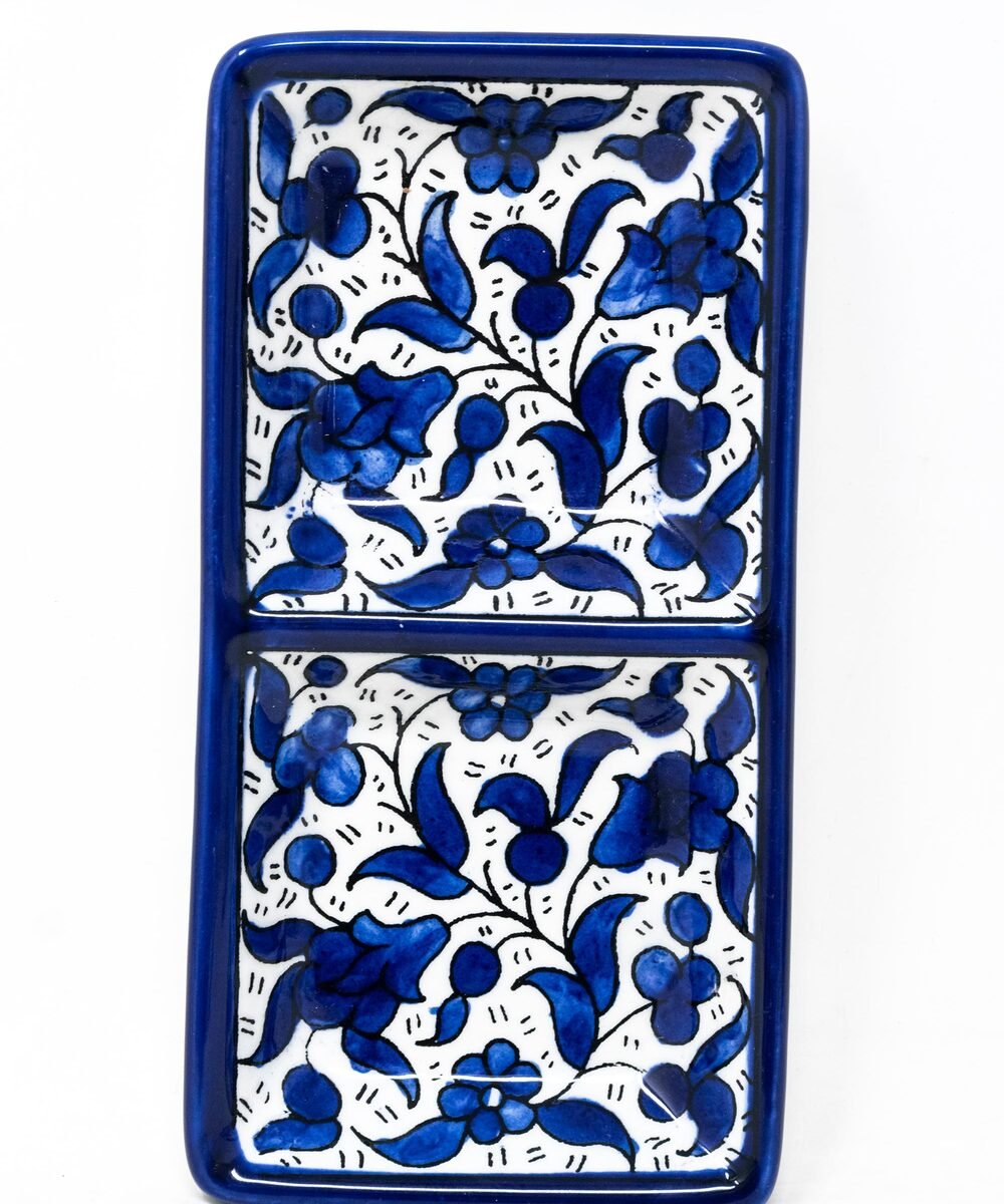 Hebron Ceramic Blue bowl SMALL 2 SECTION RECTANGLE PLATE