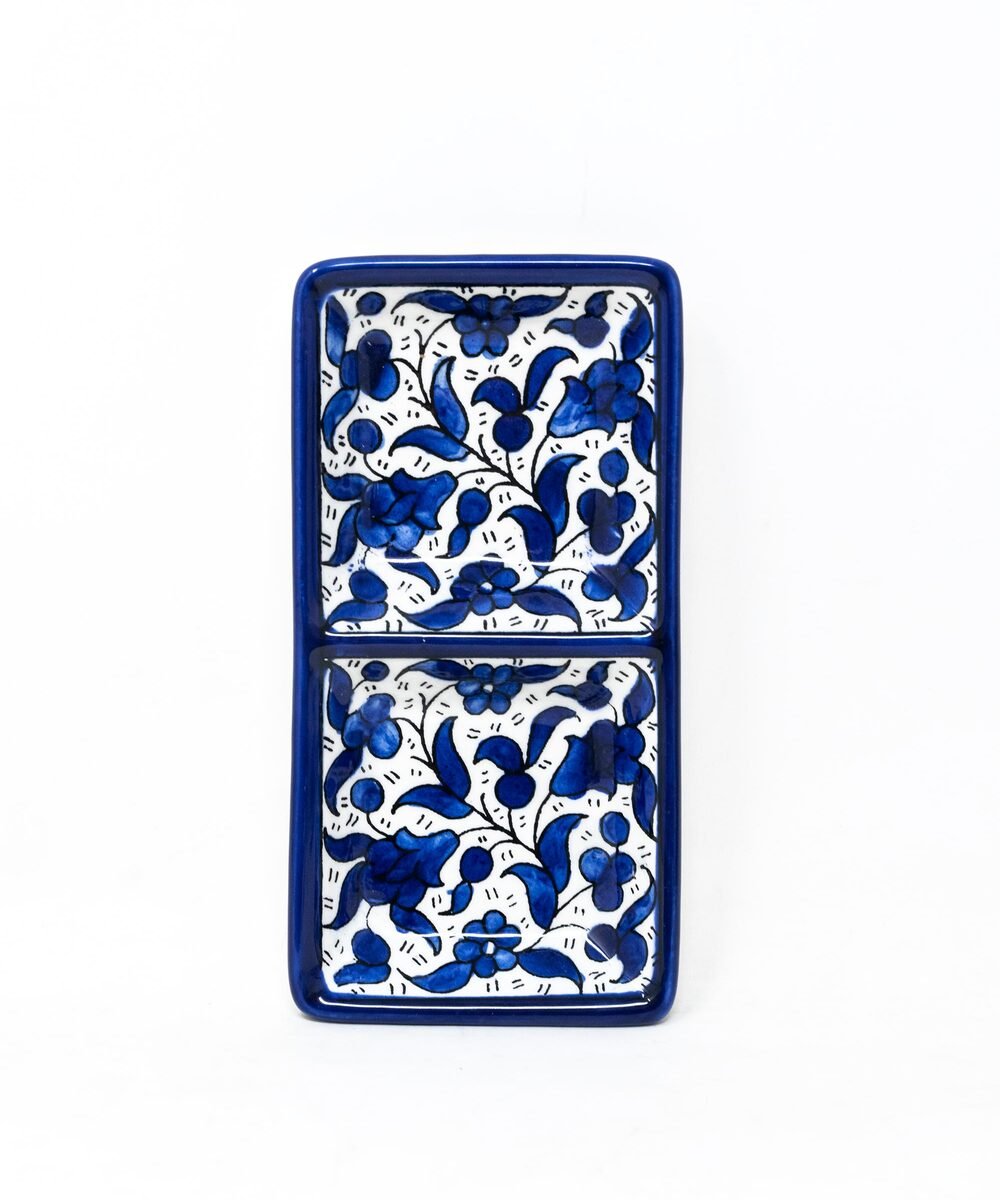 Hebron Ceramic Blue bowl SMALL 2 SECTION RECTANGLE PLATE