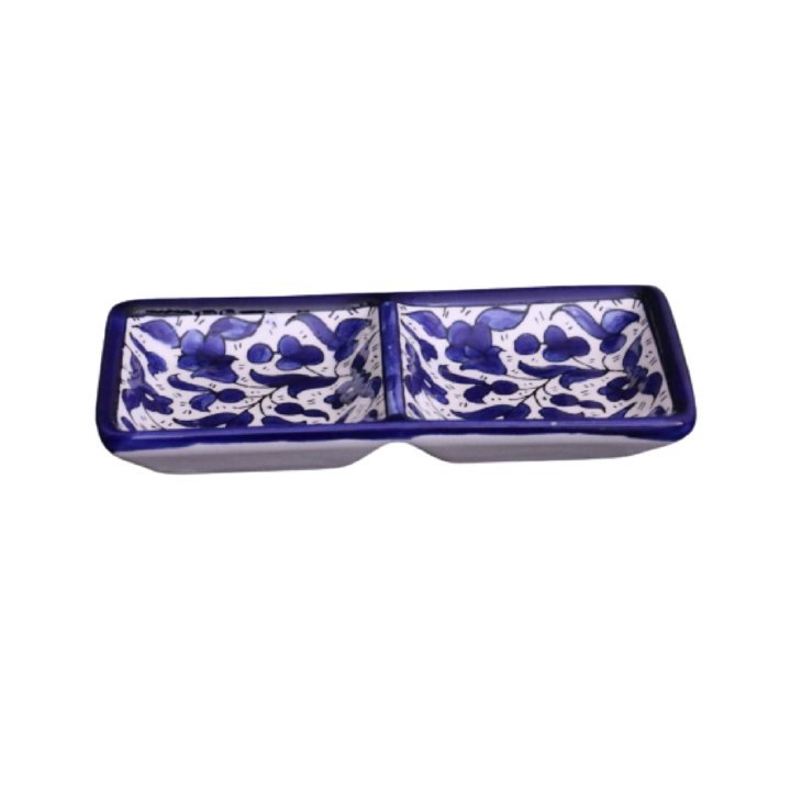 Hebron Ceramic Blue bowl SMALL 2 SECTION RECTANGLE PLATE