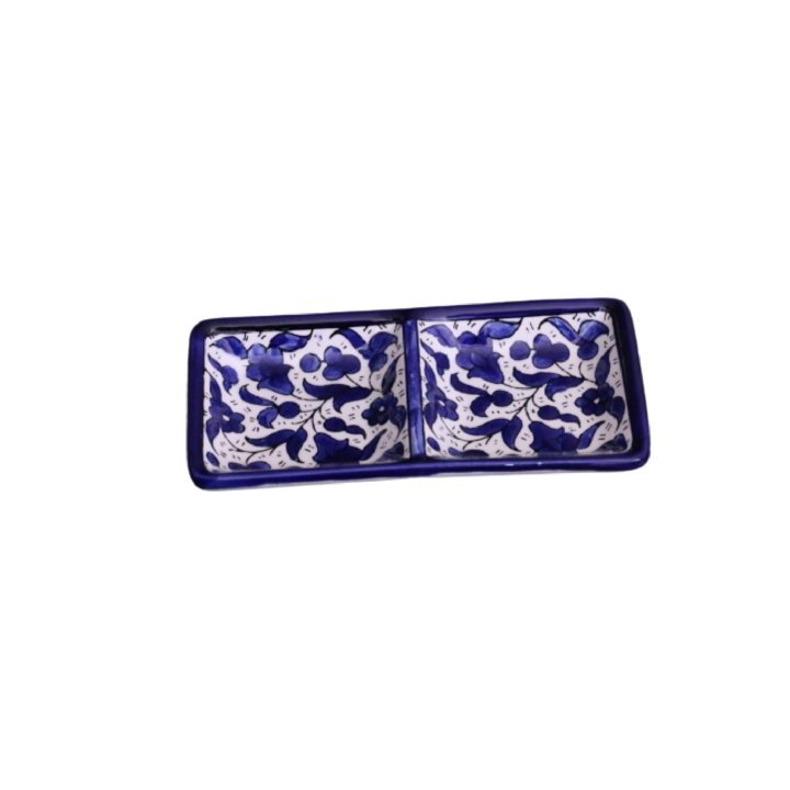 Hebron Ceramic Blue bowl SMALL 2 SECTION RECTANGLE PLATE