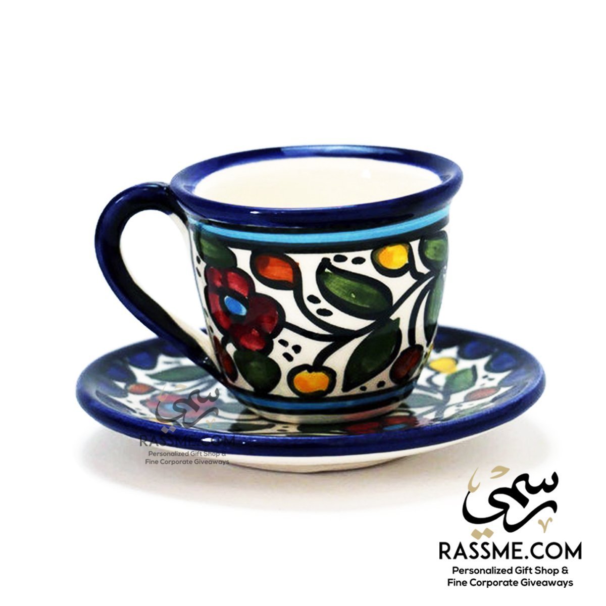 Hebron Ceramic Hand Paint Coffee Cup and Saucers Made in Holy Land Khalil / Palestine