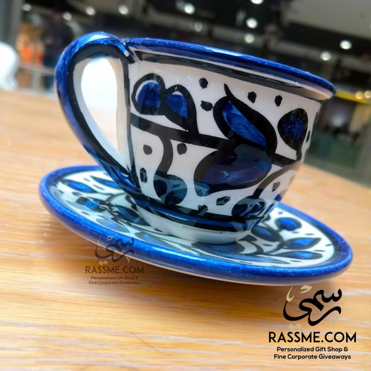 Hebron Ceramic Hand Paint Coffee Cup and Saucers Made in Holy Land Khalil / Palestine