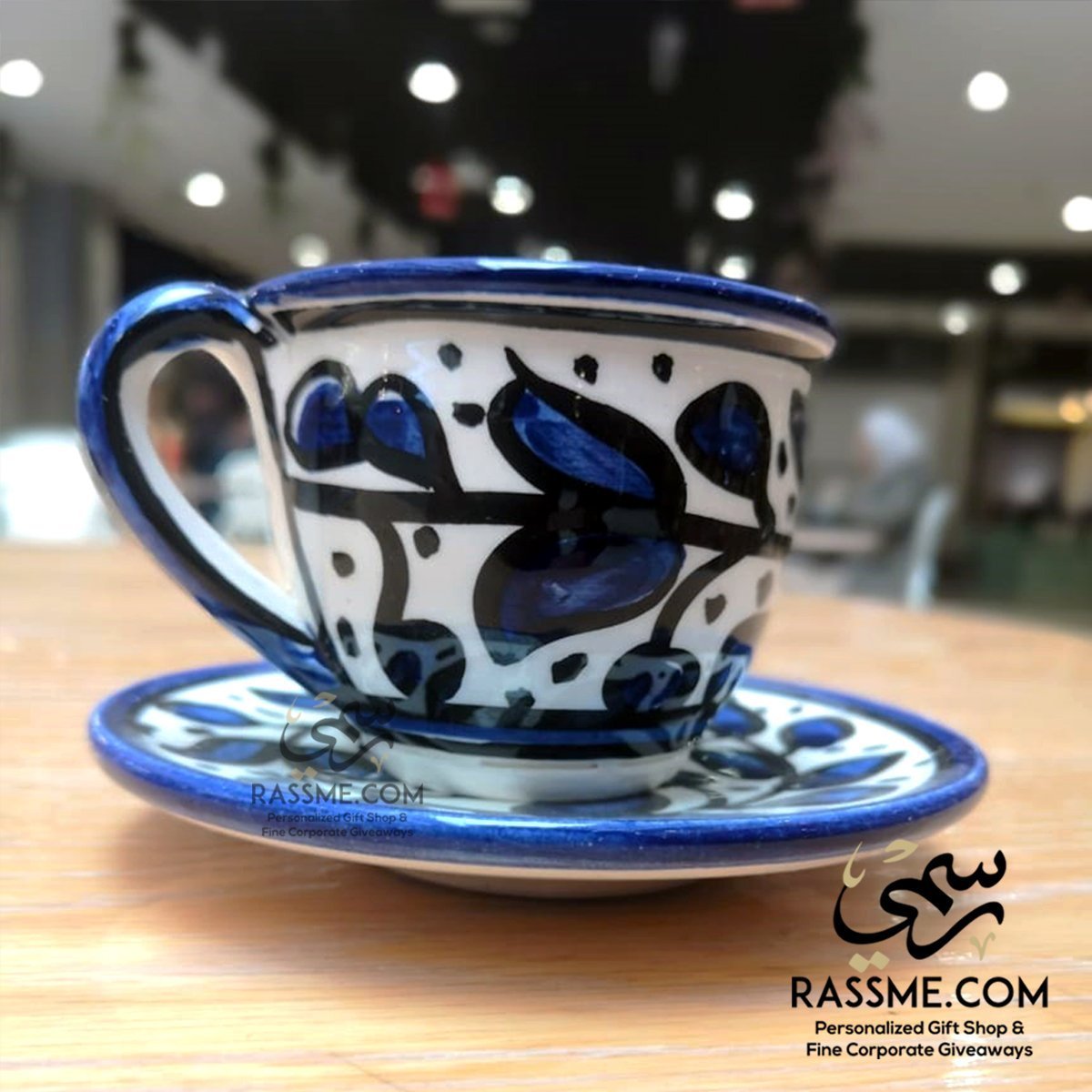 Hebron Ceramic Hand Paint Coffee Cup and Saucers Made in Holy Land Khalil / Palestine