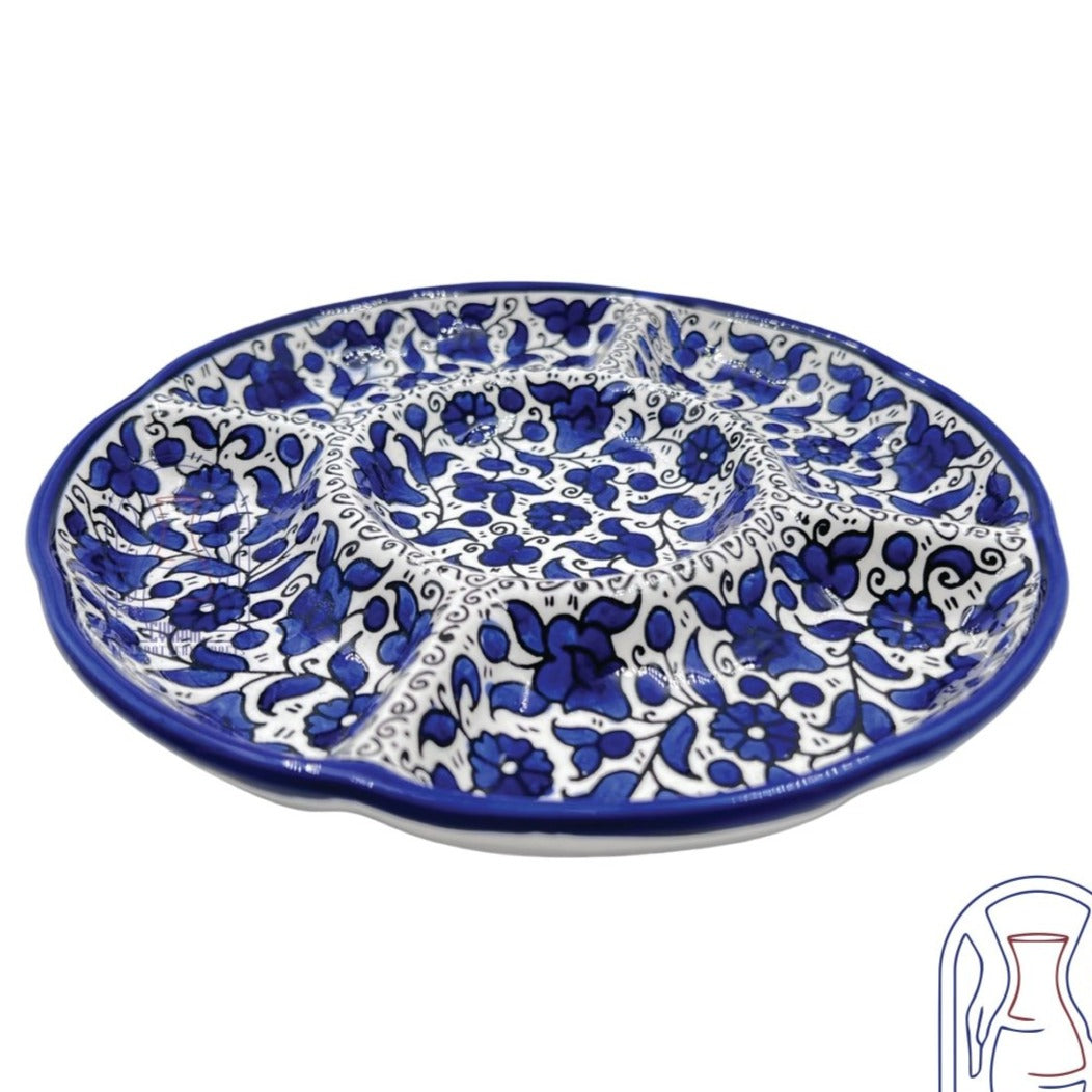 Hebron Ceramic Blue & White Divided Round Plate