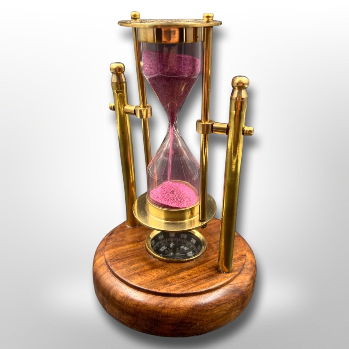 Hourglass Brass Wooden Sand Clock With Compass